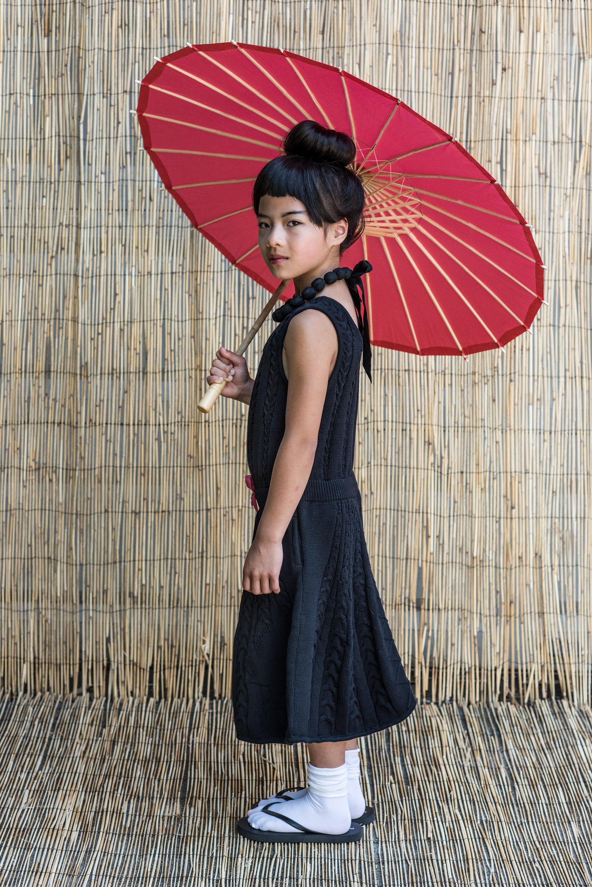 Black Cable Knit Dress for Girls-3